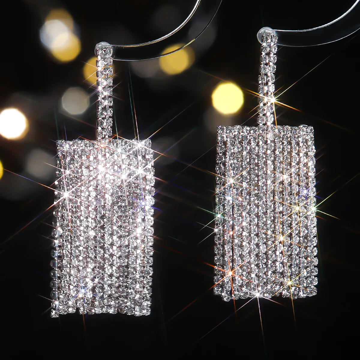 1 Pair Glam Shiny Geometric Inlay Alloy Rhinestones Drop Earrings