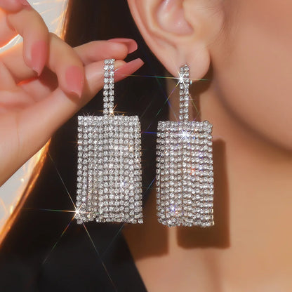 1 Pair Glam Shiny Geometric Inlay Alloy Rhinestones Drop Earrings