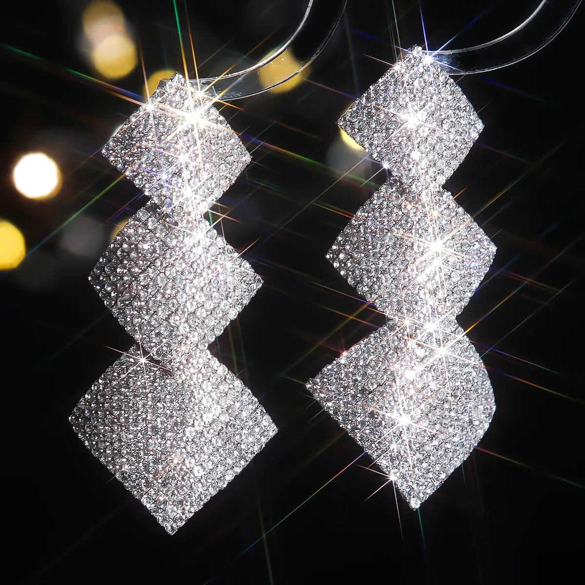 1 Pair Glam Shiny Geometric Inlay Alloy Rhinestones Drop Earrings