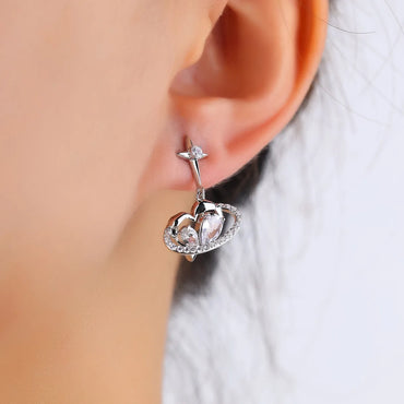 1 Pair Glam Shiny Heart Shape Bow Knot Plating Inlay Copper Zircon White Gold Plated Earrings