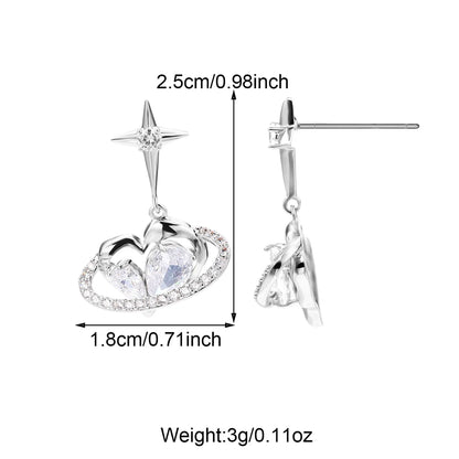 1 Pair Glam Shiny Heart Shape Bow Knot Plating Inlay Copper Zircon White Gold Plated Earrings