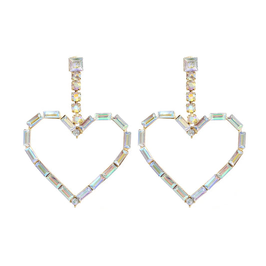 1 Pair Glam Shiny Heart Shape Plating Inlay Metal Rhinestones Drop Earrings