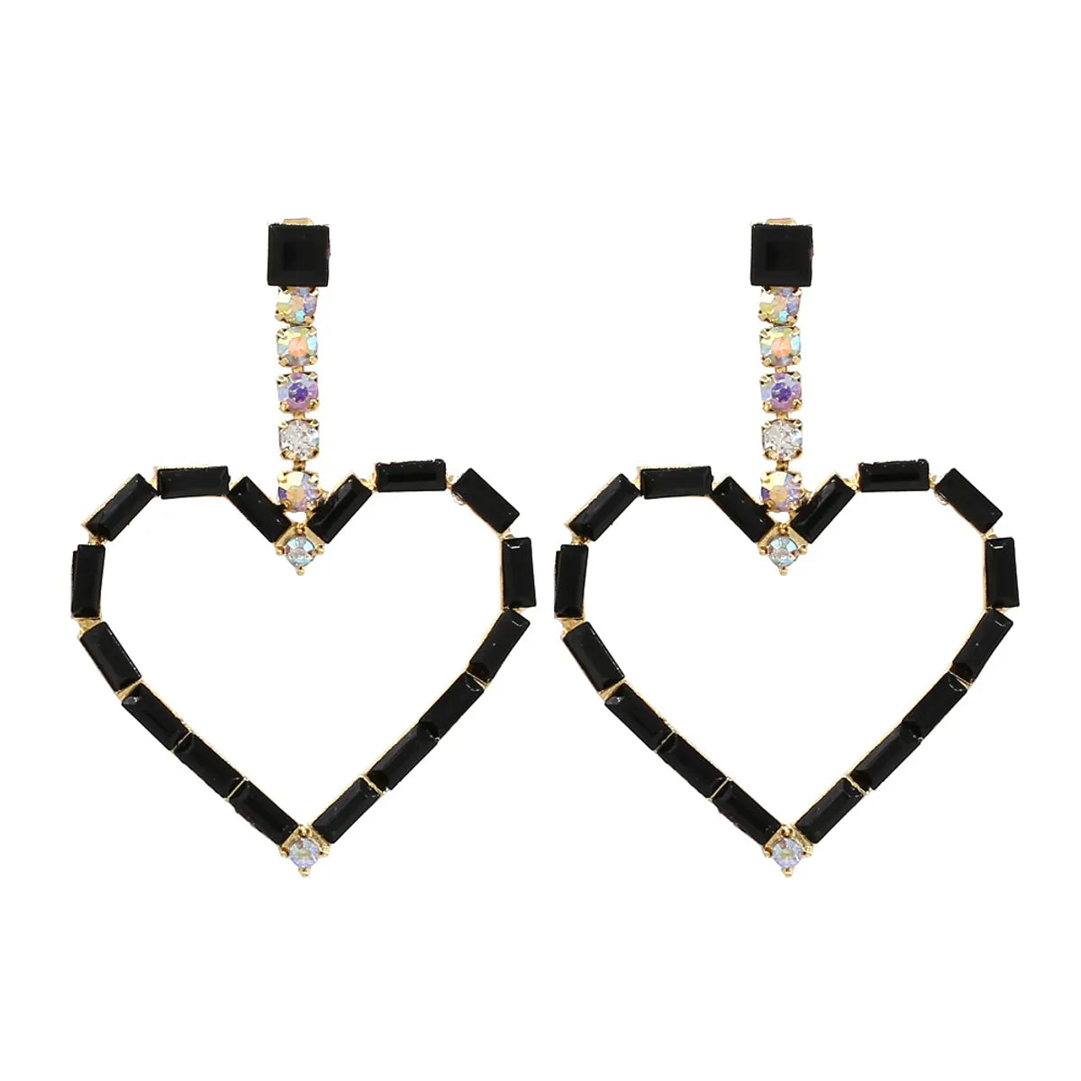 1 Pair Glam Shiny Heart Shape Plating Inlay Metal Rhinestones Drop Earrings