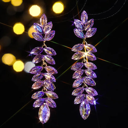 1 Pair Glam Shiny Leaves Plating Inlay Alloy Rhinestones Zircon Drop Earrings