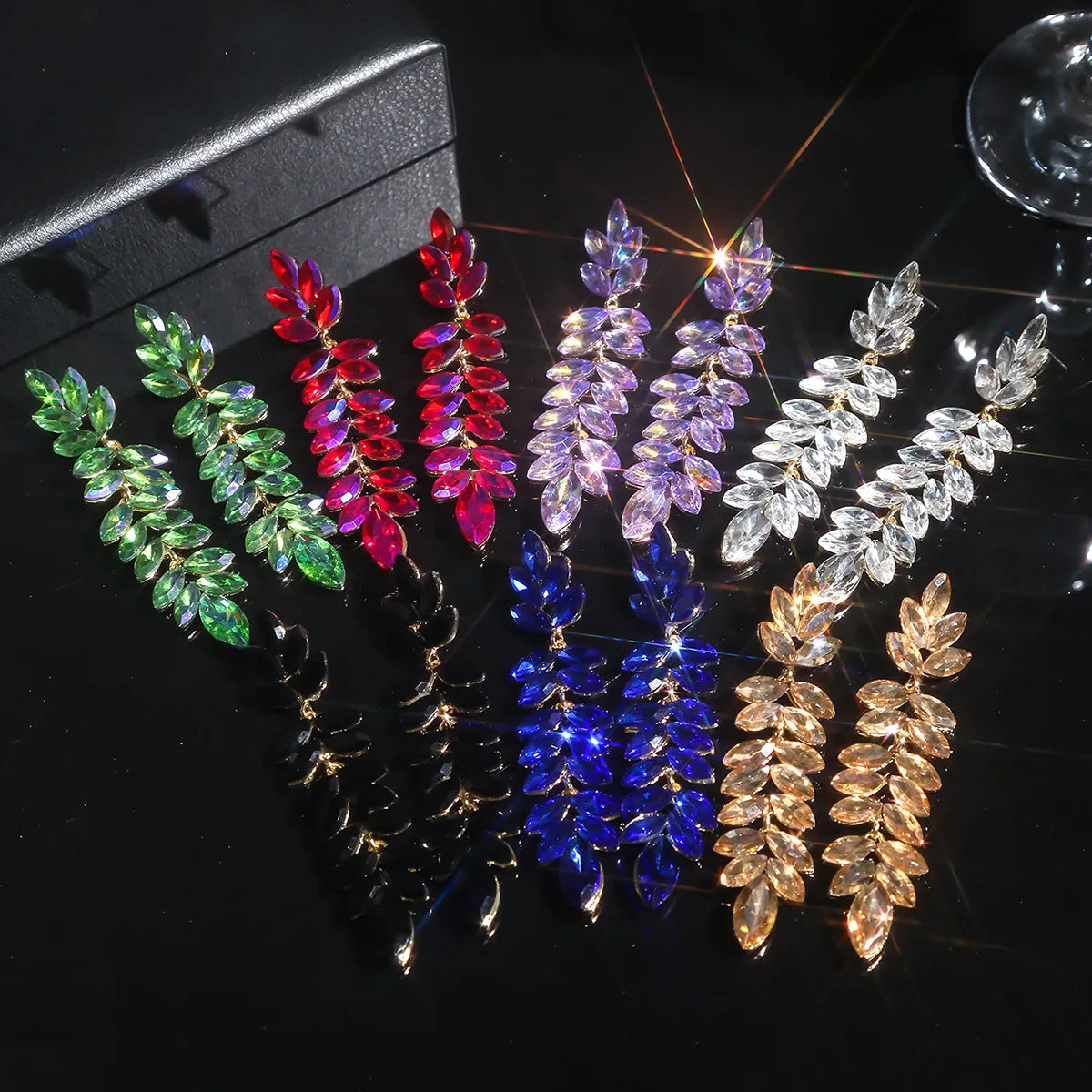 1 Pair Glam Shiny Leaves Plating Inlay Alloy Rhinestones Zircon Drop Earrings