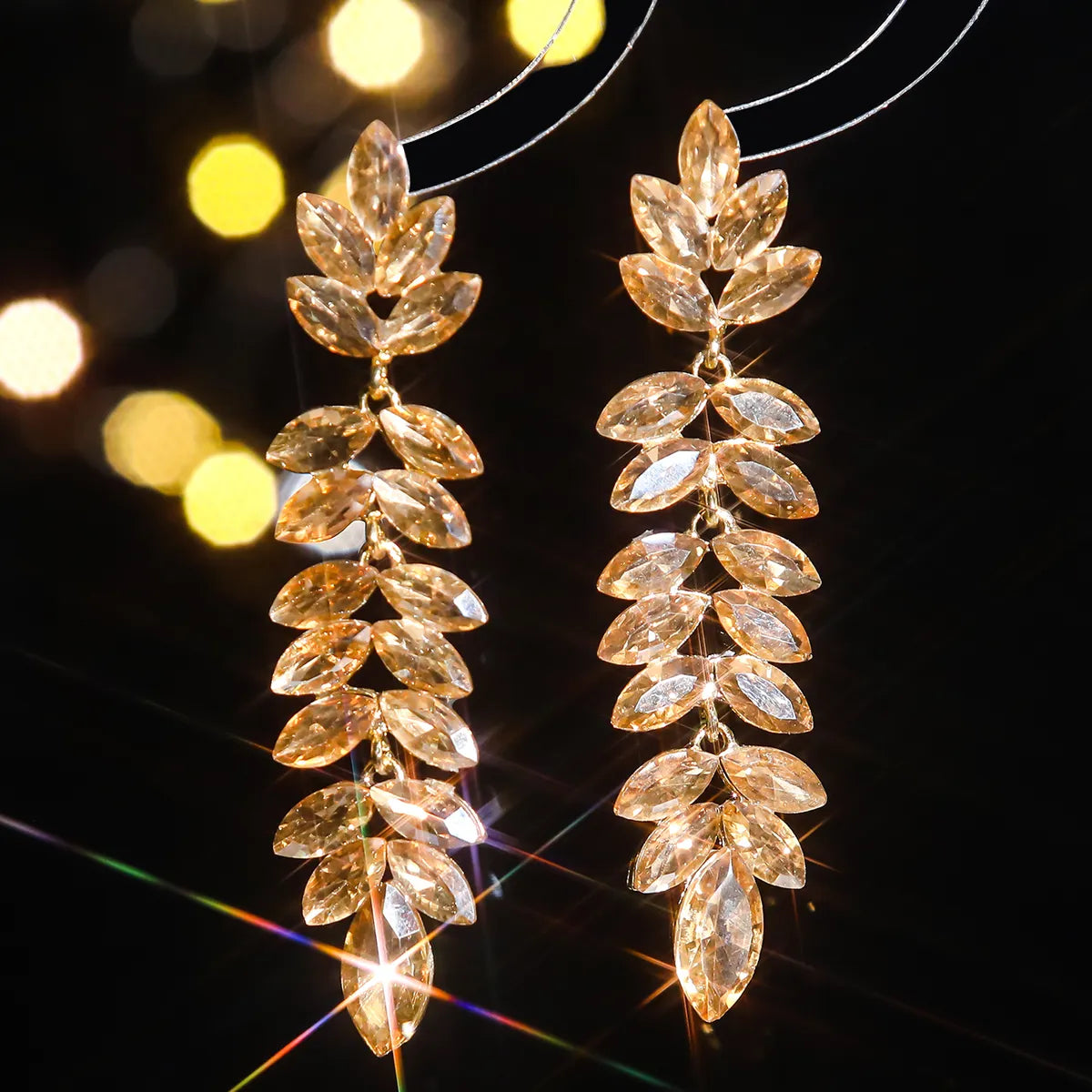 1 Pair Glam Shiny Leaves Plating Inlay Alloy Rhinestones Zircon Drop Earrings