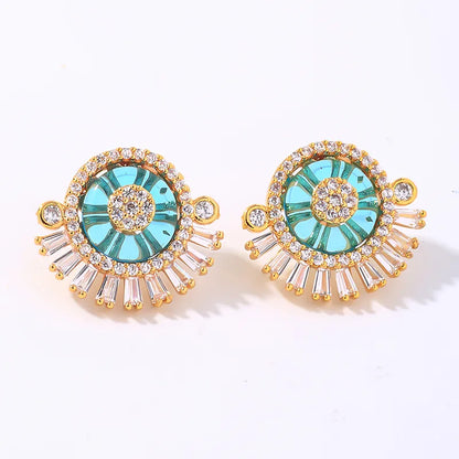 1 Pair Glam Shiny Round Plating Inlay Copper Zircon Ear Studs