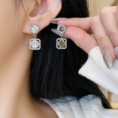 1 Pair Glam Shiny Round Square Plating Inlay Alloy Artificial Rhinestones White Gold Plated Drop Earrings