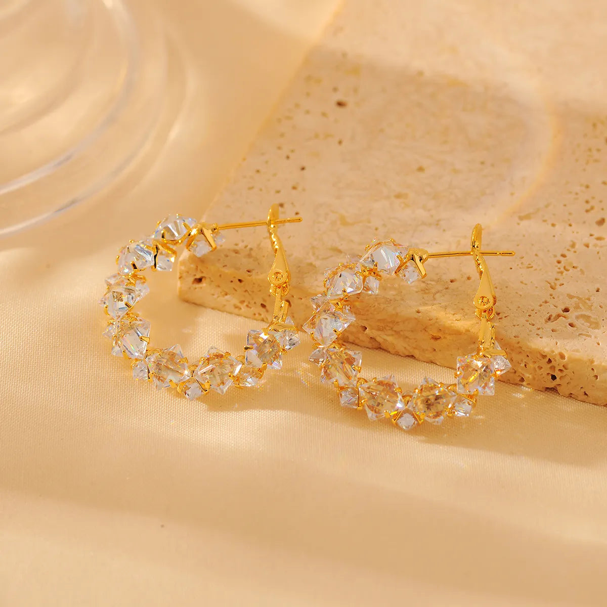 1 Pair Glam Shiny Solid Color Plating Inlay Copper Zircon 18K Gold Plated Ear Studs