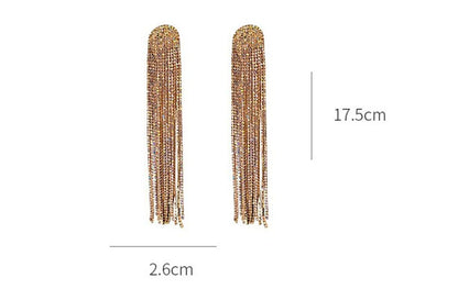 1 Pair Glam Shiny Tassel Inlay Alloy Rhinestones Drop Earrings