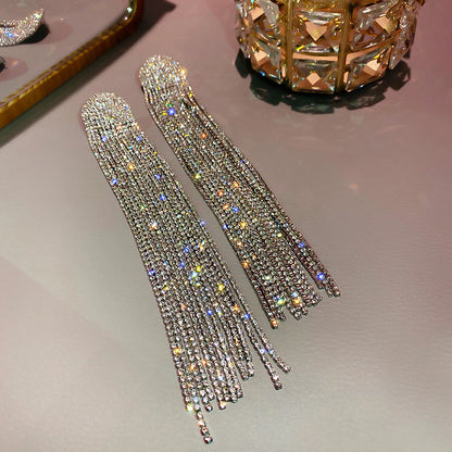 1 Pair Glam Shiny Tassel Inlay Alloy Rhinestones Drop Earrings