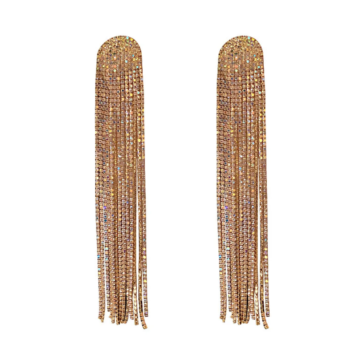 1 Pair Glam Shiny Tassel Inlay Alloy Rhinestones Drop Earrings