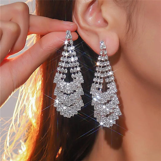 1 Pair Glam Shiny Tassel Inlay Copper Artificial Rhinestones Drop Earrings