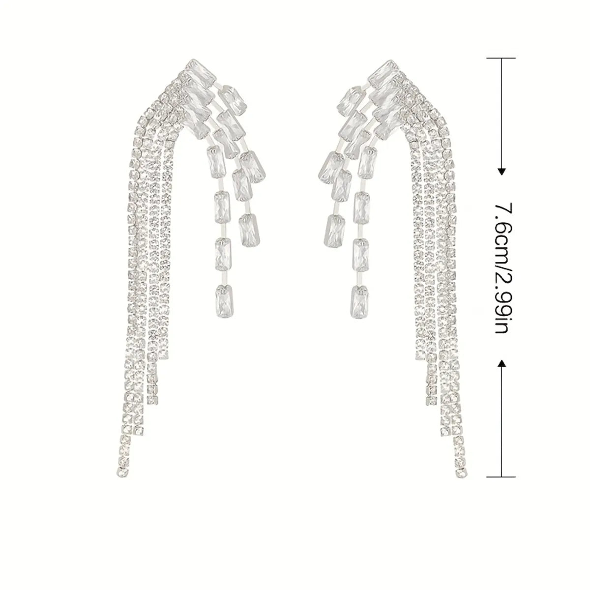 1 Pair Glam Shiny Tassel Plating Inlay Copper Rhinestones Silver Plated Drop Earrings