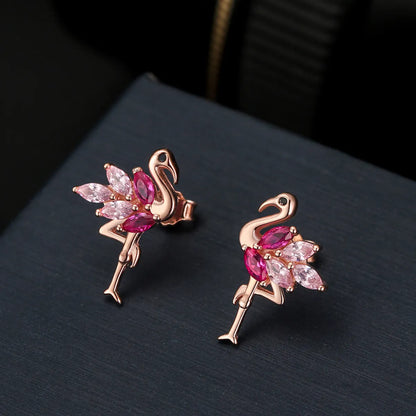 1 Pair Glam Simple Style Animal Bird Polishing Plating Inlay Sterling Silver Zircon Rose Gold Plated Ear Studs