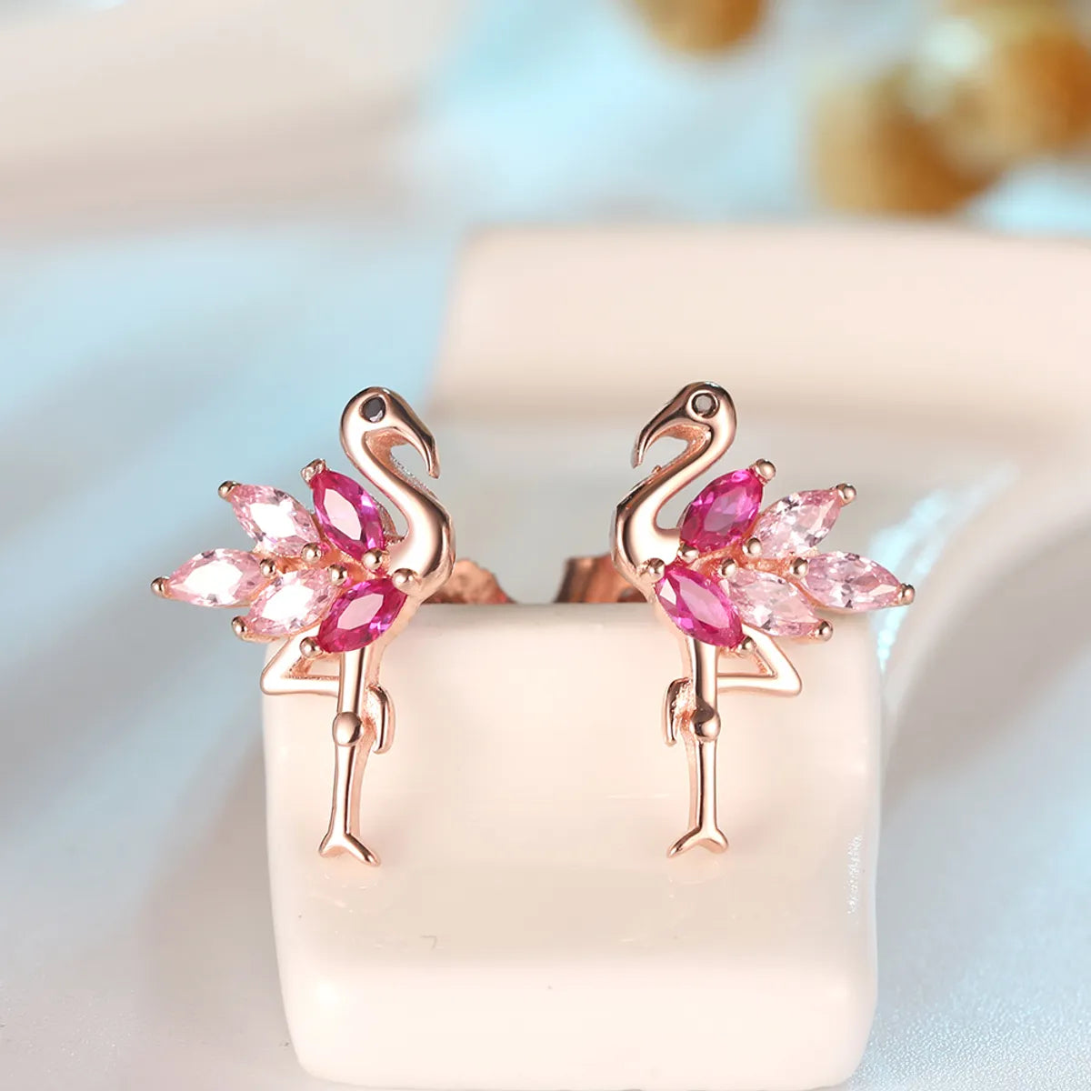 1 Pair Glam Simple Style Animal Bird Polishing Plating Inlay Sterling Silver Zircon Rose Gold Plated Ear Studs