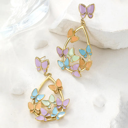 1 Pair Glam Simple Style Butterfly Enamel Plating 304 Stainless Steel 18K Gold Plated Drop Earrings