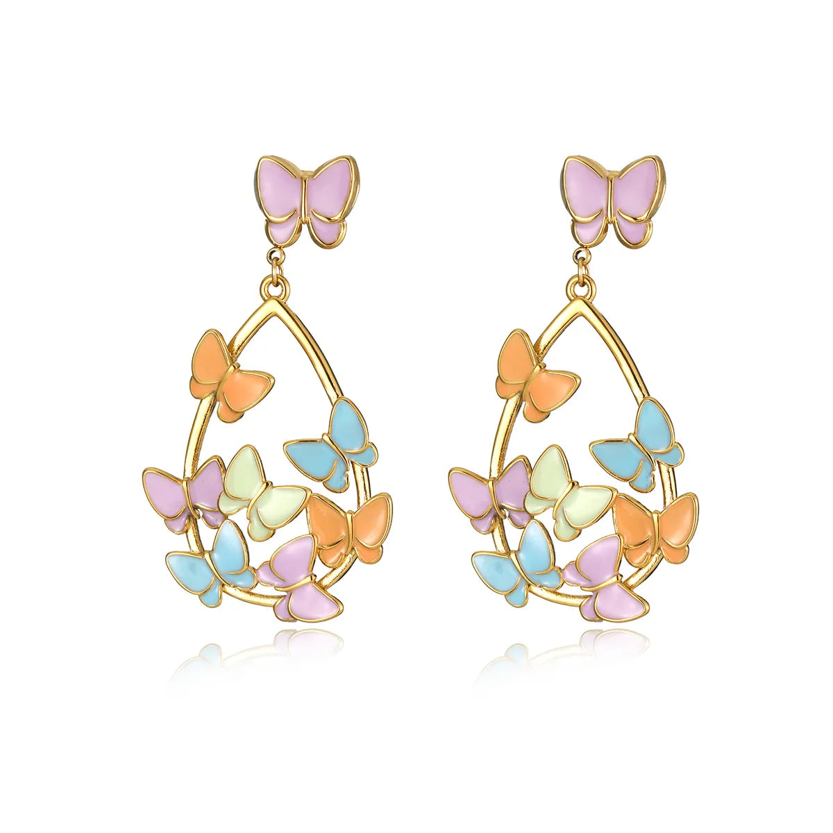 1 Pair Glam Simple Style Butterfly Enamel Plating 304 Stainless Steel 18K Gold Plated Drop Earrings