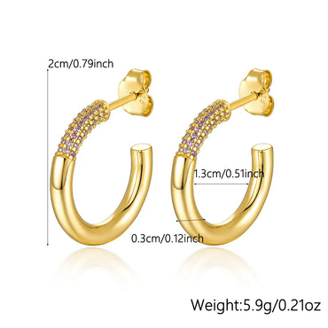 1 Pair Glam Simple Style C Shape Inlay Sterling Silver Zircon 18K Gold Plated White Gold Plated Ear Studs