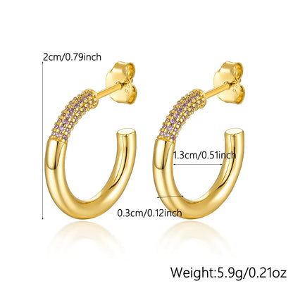 1 Pair Glam Simple Style C Shape Inlay Sterling Silver Zircon 18K Gold Plated White Gold Plated Ear Studs