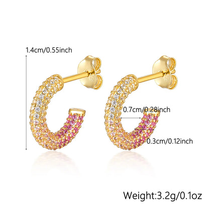 1 Pair Glam Simple Style C Shape Inlay Sterling Silver Zircon 18K Gold Plated White Gold Plated Ear Studs