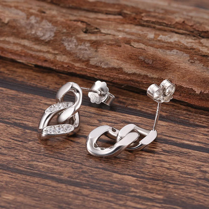 1 Pair Glam Simple Style Chain Polishing Plating Inlay Sterling Silver Zircon White Gold Plated Rhodium Plated Ear Studs