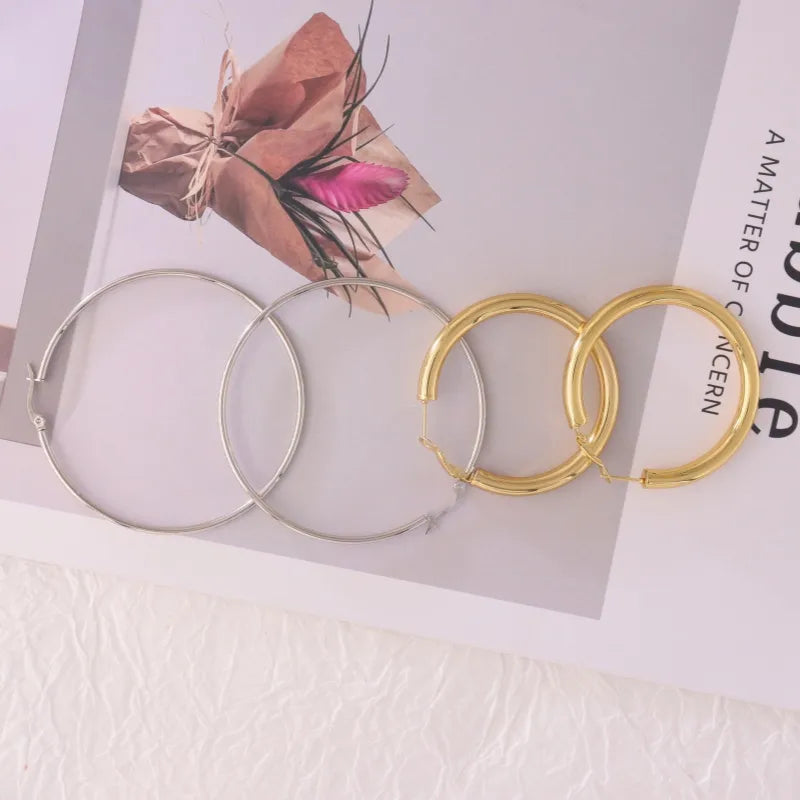 1 Pair Glam Simple Style Classic Style Circle 304 Stainless Steel 18K Gold Plated Earrings