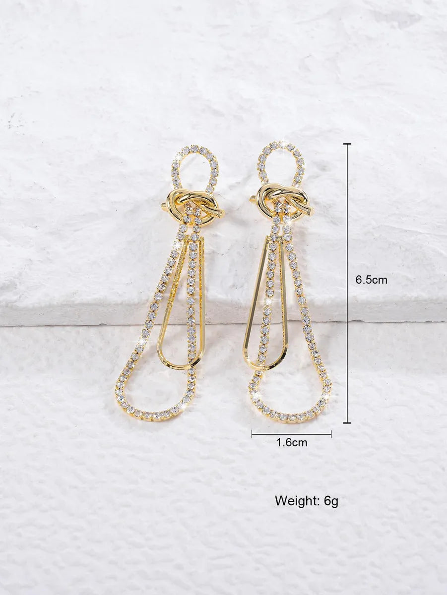 1 Pair Glam Simple Style Geometric Plating Inlay Copper Zircon 18k Gold Plated Drop Earrings