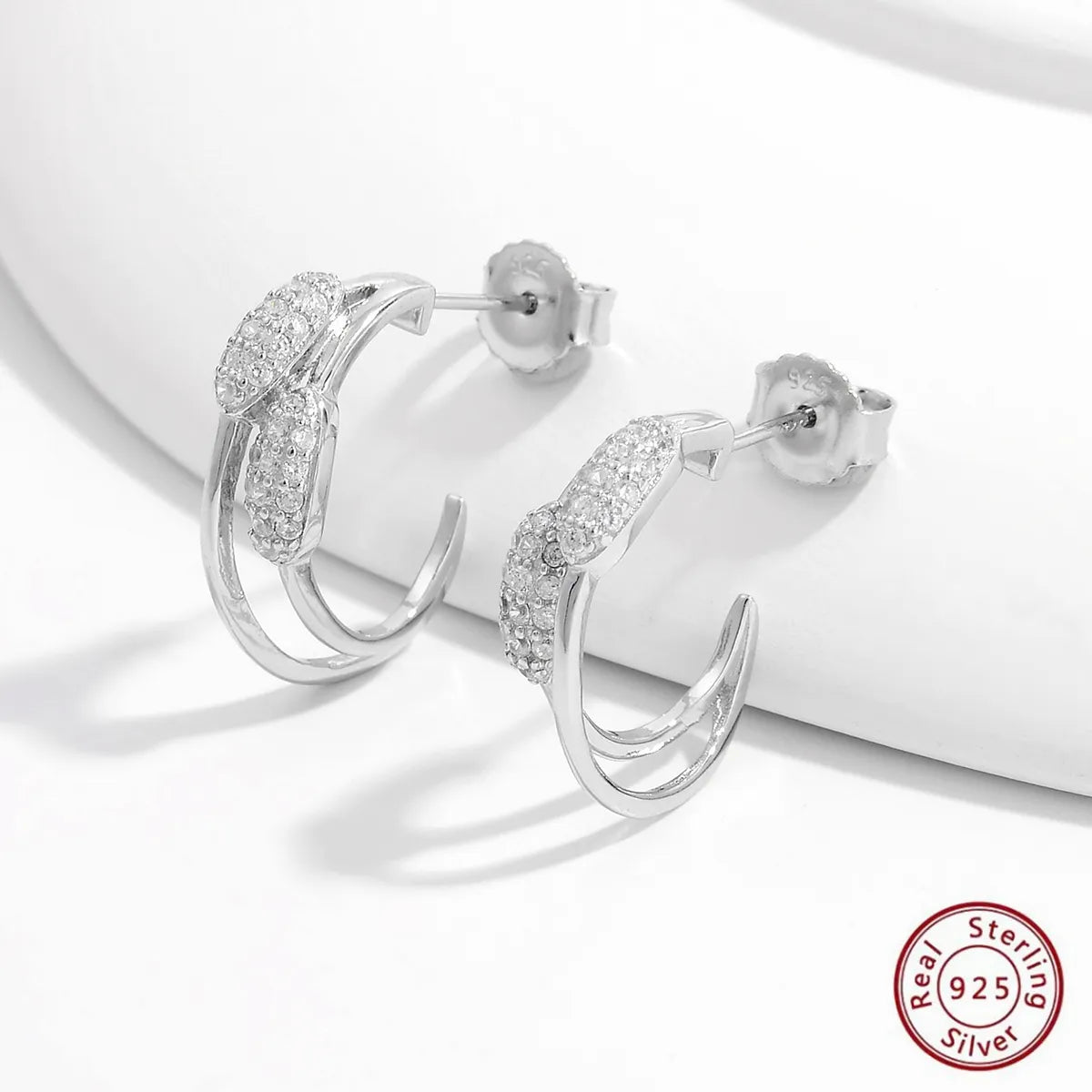 1 Pair Glam Simple Style Geometric Plating Inlay Sterling Silver Zircon White Gold Plated Rhodium Plated Ear Studs