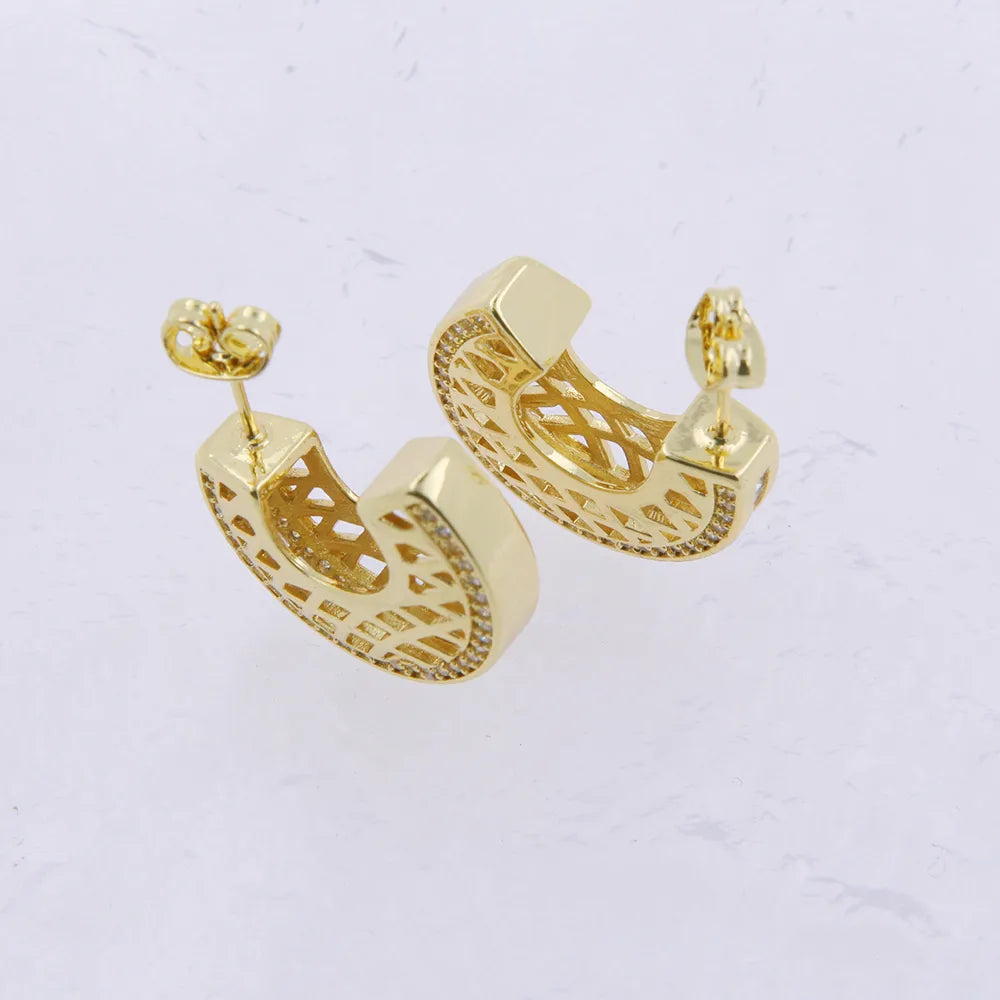 1 Pair Glam Simple Style Semicircle Plating Inlay Copper Zircon 18K Gold Plated Ear Studs