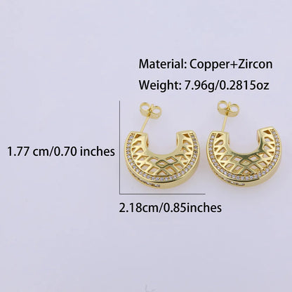 1 Pair Glam Simple Style Semicircle Plating Inlay Copper Zircon 18K Gold Plated Ear Studs