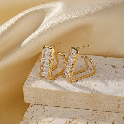 1 Pair Glam Simple Style Solid Color Plating Inlay Copper Zircon 14k Gold Plated Ear Studs