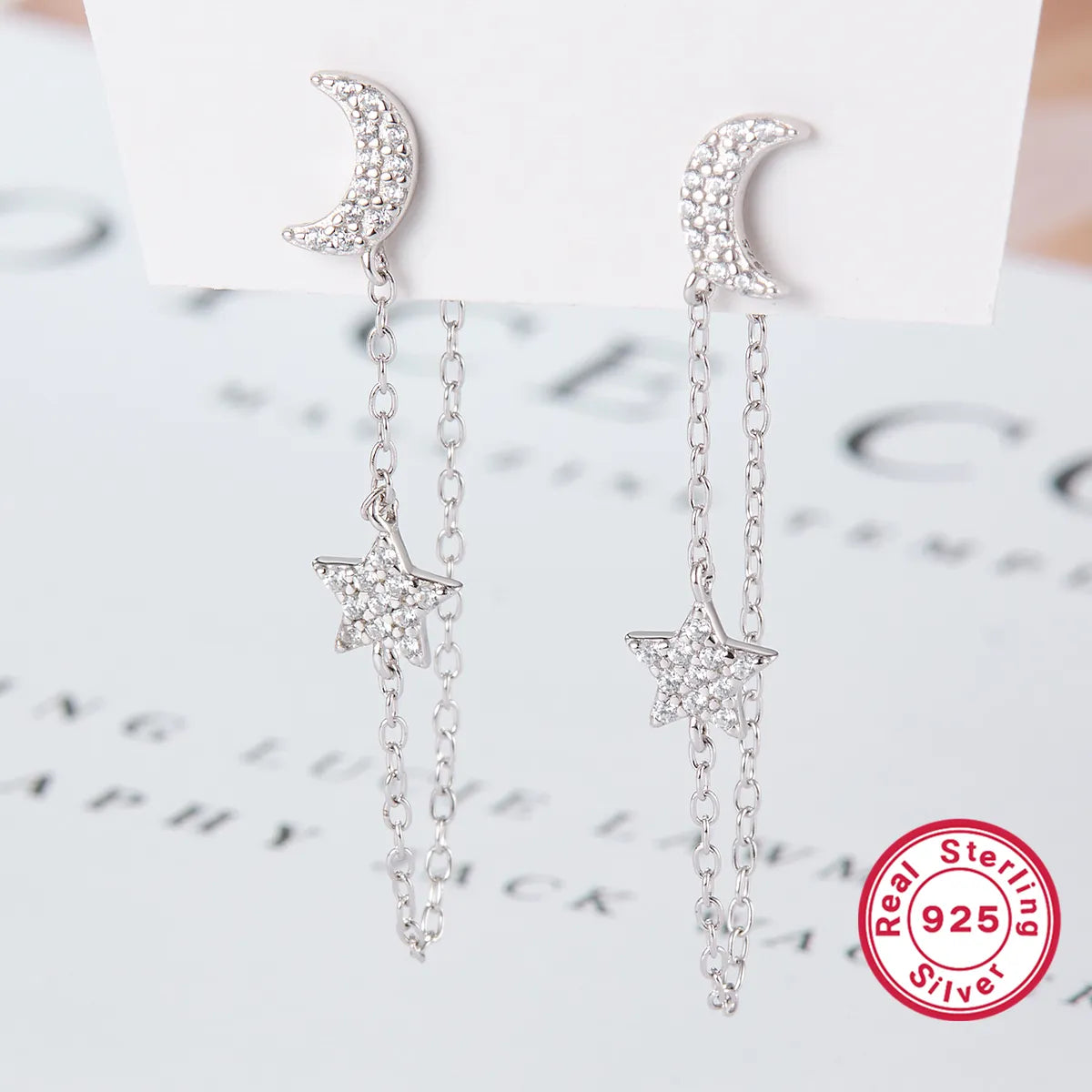 1 Pair Glam Simple Style Star Moon Tassel Plating Inlay Sterling Silver Zircon Drop Earrings