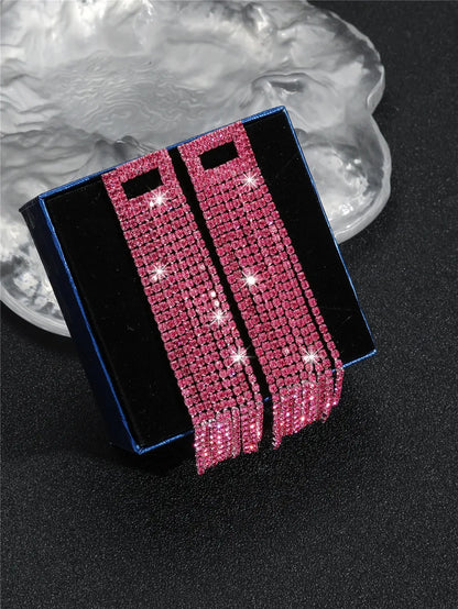 1 Pair Glam Solid Color Plating Inlay Rhinestone Rhinestones Silver Plated Drop Earrings