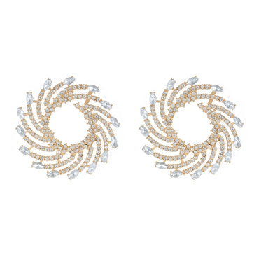 1 Pair Glam Spiral Stripe Inlay Alloy Artificial Crystal Ear Studs