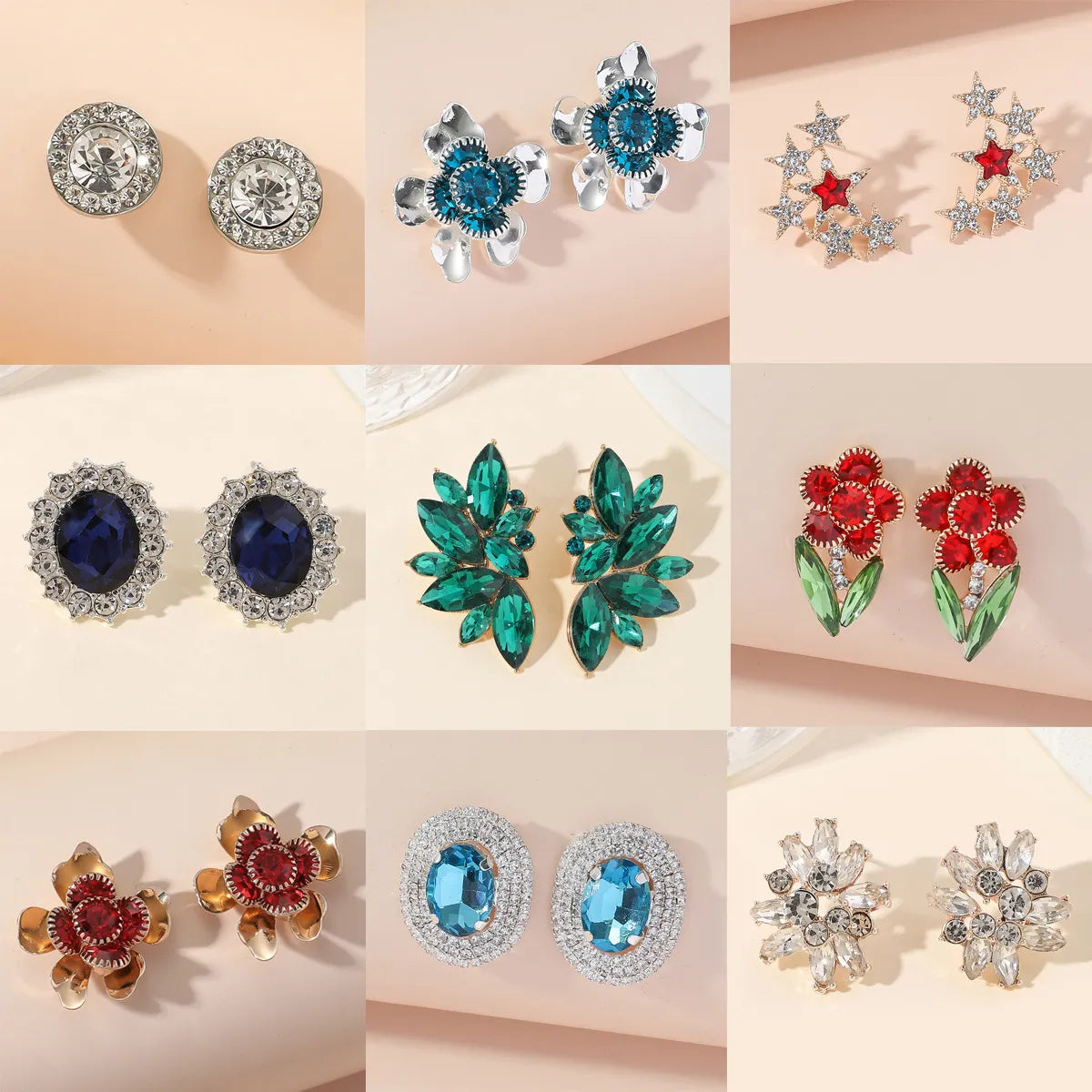 1 Pair Glam Star Flower Plating Inlay Alloy Artificial Diamond Ear Studs