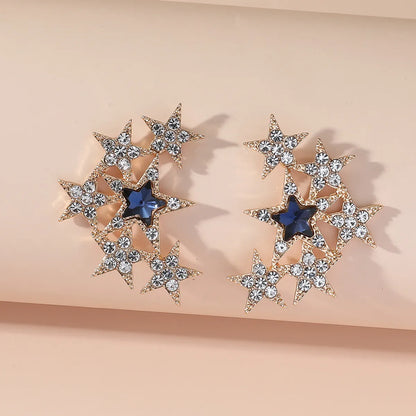 1 Pair Glam Star Flower Plating Inlay Alloy Artificial Diamond Ear Studs