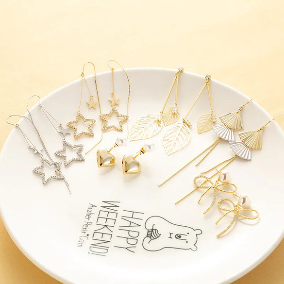 1 Pair Glam Streetwear Leaf Sector Star Plating Inlay Copper Zircon Drop Earrings