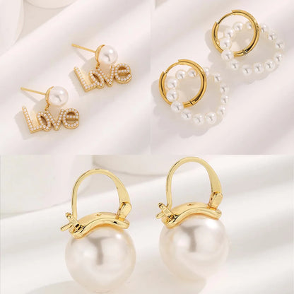 1 Pair Glam Sweet Love Round Plating Imitation Pearl Titanium Steel Copper Gold Plated Earrings