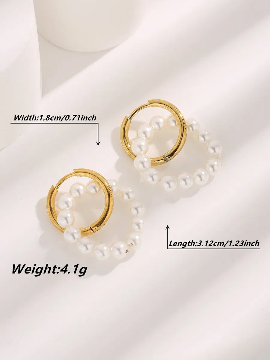 1 Pair Glam Sweet Love Round Plating Imitation Pearl Titanium Steel Copper Gold Plated Earrings