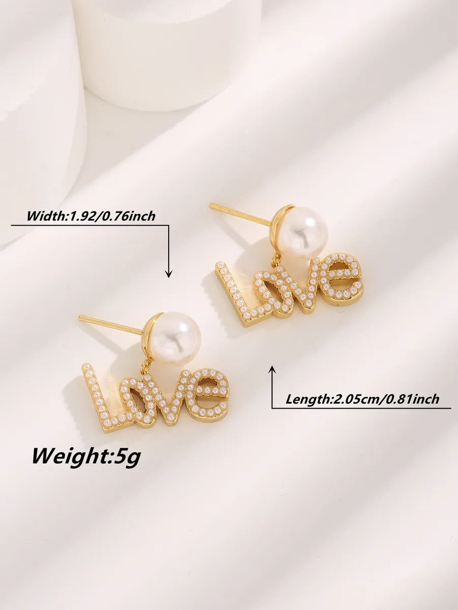 1 Pair Glam Sweet Love Round Plating Imitation Pearl Titanium Steel Copper Gold Plated Earrings