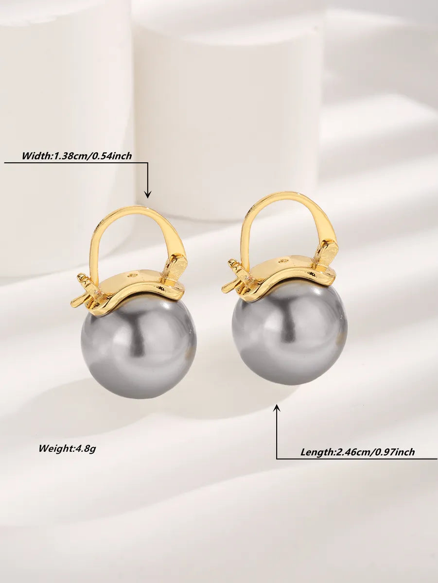 1 Pair Glam Sweet Love Round Plating Imitation Pearl Titanium Steel Copper Gold Plated Earrings