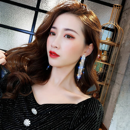 1 Pair Glam Sweet Tassel Inlay Copper Zircon Drop Earrings