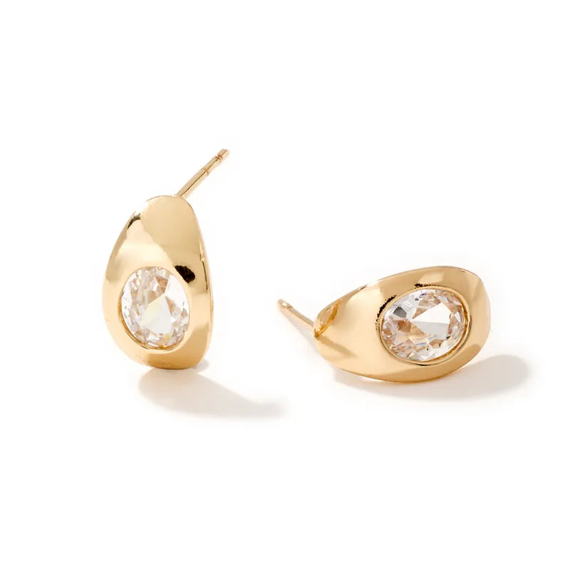 1 Pair Glam Vacation Sports Geometric Inlay Copper Zircon K Gold Plated Rhodium Plated Ear Studs