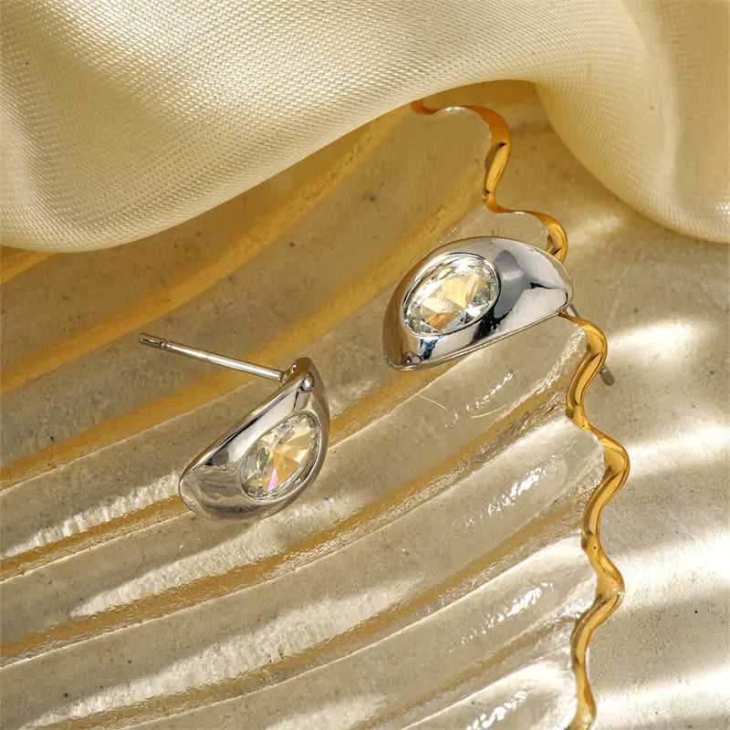 1 Pair Glam Vacation Sports Geometric Inlay Copper Zircon K Gold Plated Rhodium Plated Ear Studs