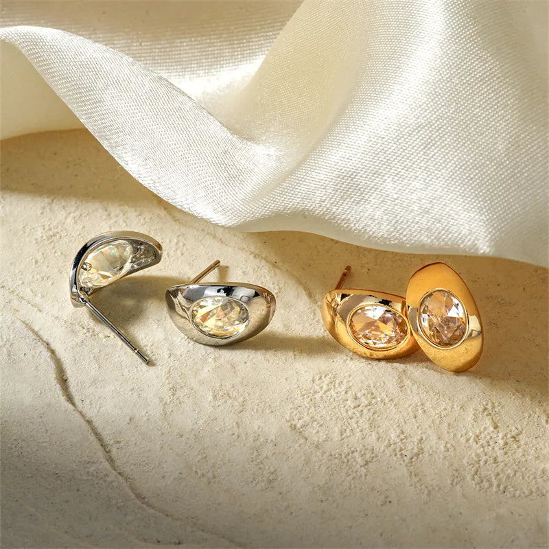 1 Pair Glam Vacation Sports Geometric Inlay Copper Zircon K Gold Plated Rhodium Plated Ear Studs