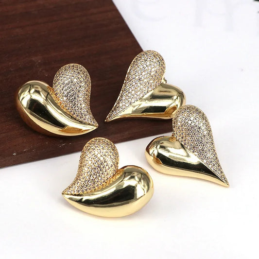 1 Pair Glam Vintage Style Luxurious Heart Shape Copper 18K Gold Plated Ear Studs