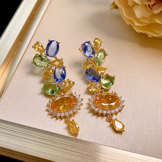 1 Pair Glam Water Droplets Inlay Copper Zircon Drop Earrings