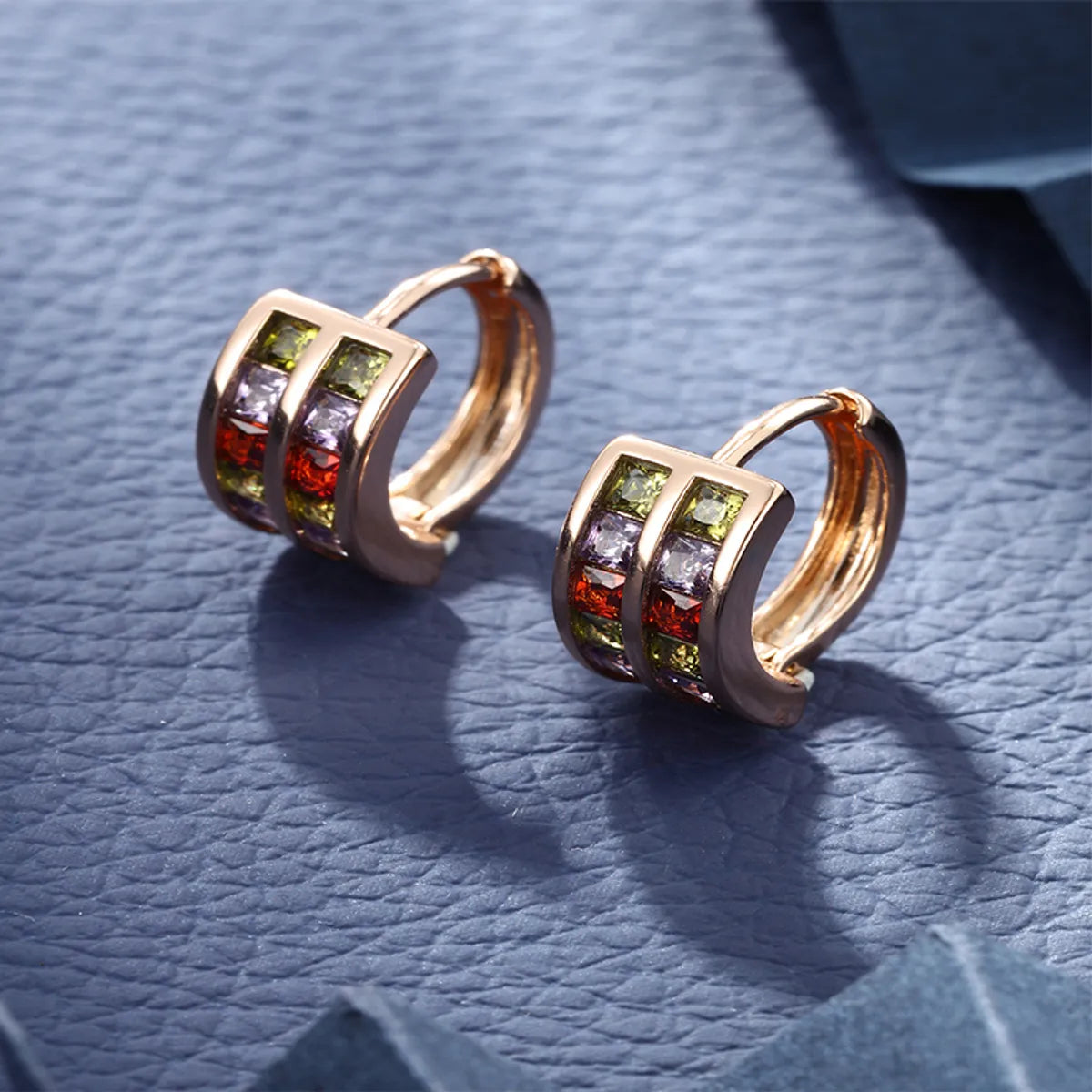 1 Pair Glam Xuping Semicircle Colorful Plating Inlay Copper Zircon 18k Gold Plated Earrings