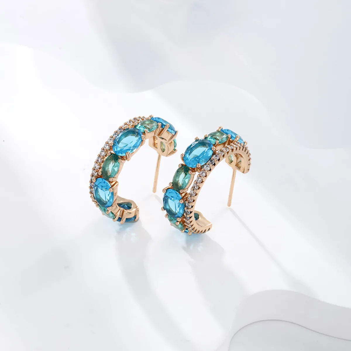 1 Pair Glam Xuping Shiny C Shape Plating Inlay Alloy Copper Alloy Artificial Gemstones 18k Gold Plated Ear Studs